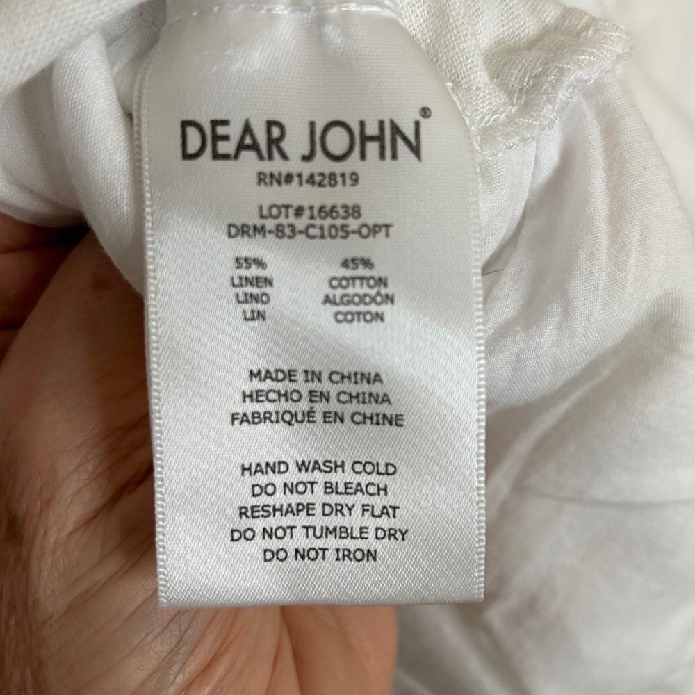 Dear John White Linen/Cotton Button Front Romper Flutter Sleeve Womens Large - Picture 4 of 9
